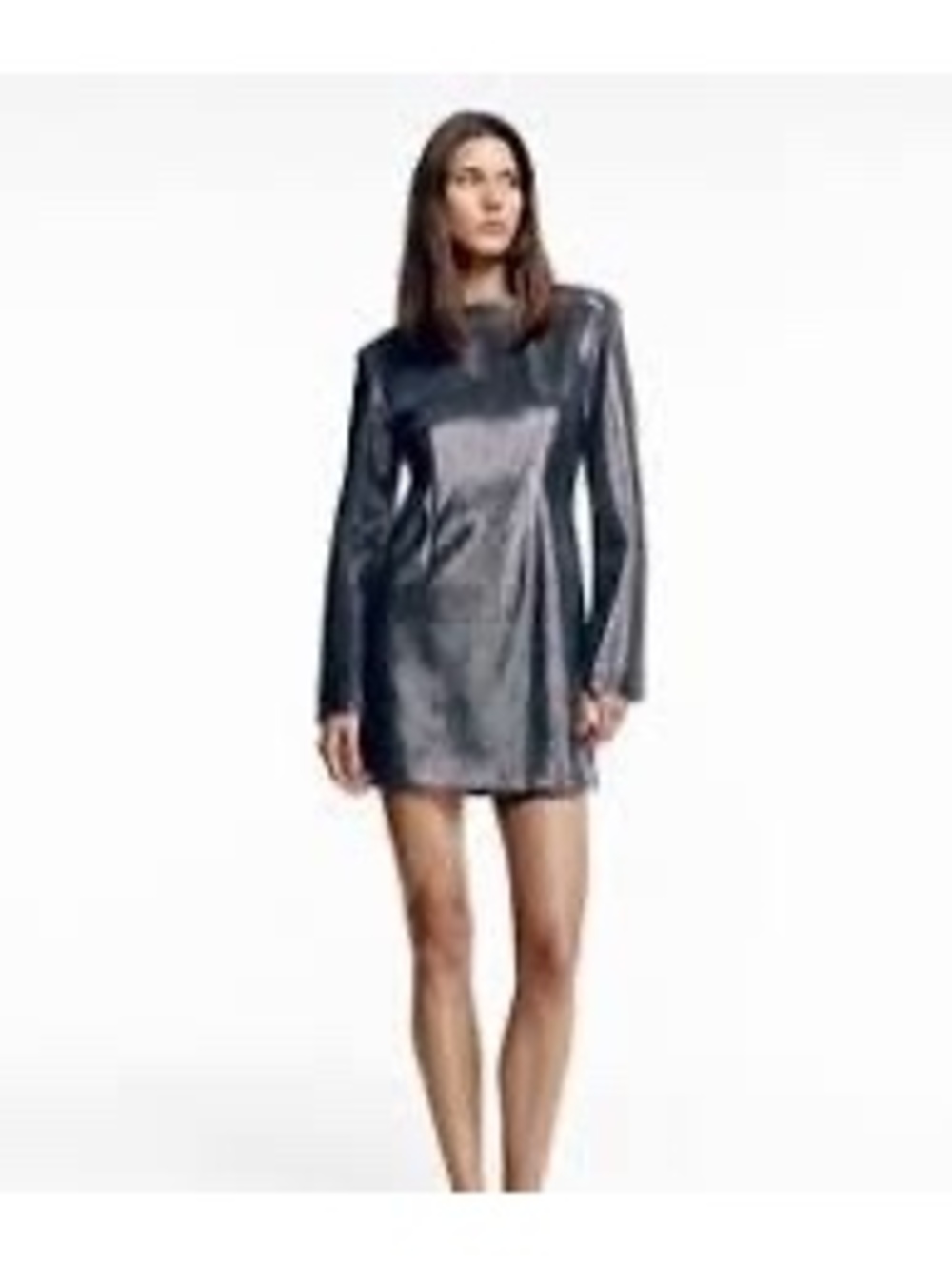 H & M Silver Metallic Sparkle Mini Dress Long Sleeve Size Small
